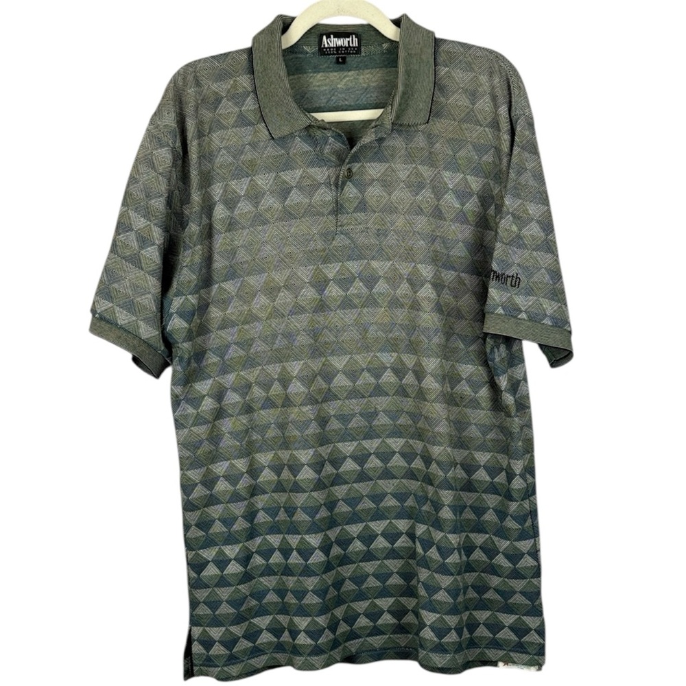 Vintage Ashworth Men's Cotton Geometric Diamond Knit Golf Polo - Large